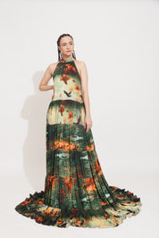 Fire Against Bird Long Dress