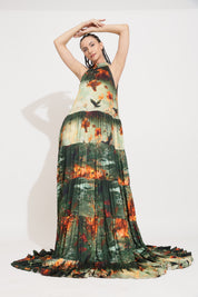 Fire Against Bird Long Dress