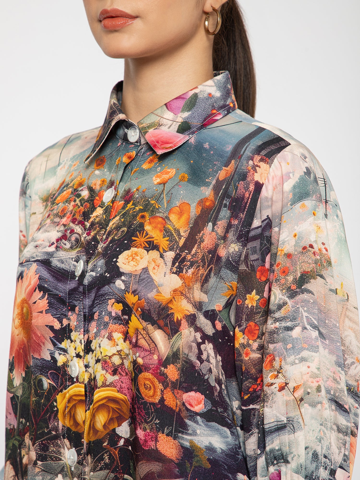 River and Flowers with clouds Long Shirt